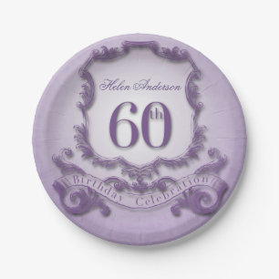 60th Birthday Celebration Vintage Frame Paper Plate