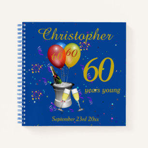 60th Birthday Champagne Blue Party Guest Notebook