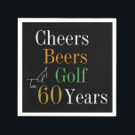 60th Birthday Cheers and Beers Golf Black and Gold Napkin<br><div class="desc">This is a cool and modern, 60th birthday, golf party design. It is a simple, minimal design, in classic black and gold typography with pops of orange and green. Perfect for a cool and fun, golf and beer themed, 60th birthday party. This design is fully customizable, simply use the personalize...</div>