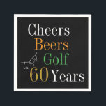 60th Birthday Cheers and Beers Golf Black and Gold Napkin<br><div class="desc">This is a cool and modern, 60th birthday, golf party design. It is a simple, minimal design, in classic black and gold typography with pops of orange and green. Perfect for a cool and fun, golf and beer themed, 60th birthday party. This design is fully customizable, simply use the personalize...</div>