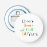 60th Birthday Cheers and Beers Golf Minimal Bottle Opener<br><div class="desc">This is a cool and modern, 60th birthday, golf party design. It is a simple, minimal design, in classic black and white, with pops of green, orange and gold coloured typography. Perfect for a cool and fun, golf and beer themed, 60th birthday party. This design is fully customizable, simply use...</div>