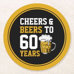 60th Birthday Cheers & Beers to 60 Years Round Paper Coaster
