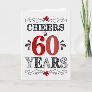 60th Birthday Cheers in Red White Black Pattern Card