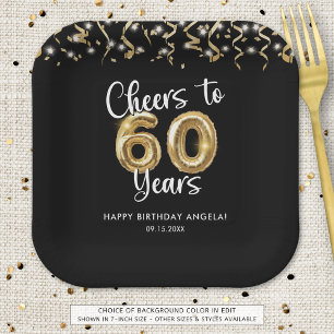 60th Birthday Cheers to 60 Years Custom Color Paper Plate