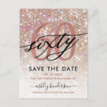 60th Birthday Chic Glitter Ombre Save The Date Postcard<br><div class="desc">Modern chic girly save the date postcard for 60th  birthday. Design featuring champagne sparkly glitter texture,  rose gold 60 and calligraphy script sixty. Personalize with a name and party details.</div>