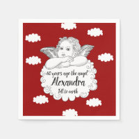 60th Birthday Christian Angel in Clouds Red