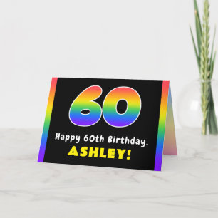 60th Birthday: Colourful Rainbow # 60, Custom Name Card