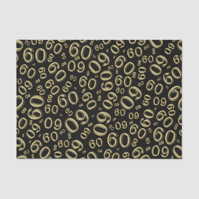 60th Birthday Cool Number Pattern Gold/Black Tissue Paper (Front)