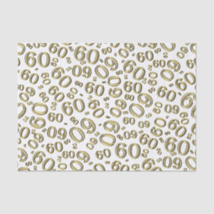 60th Birthday Cool Number Pattern Gold/White Tissue Paper