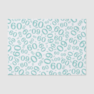 60th Birthday Cool Number Pattern Teal /White Tissue Paper
