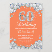 60th Birthday Coral and Silver Diamond