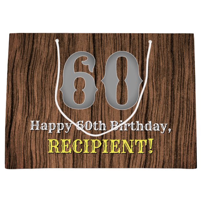 60th Birthday: Country Western Inspired Look, Name Large Gift Bag (Front)