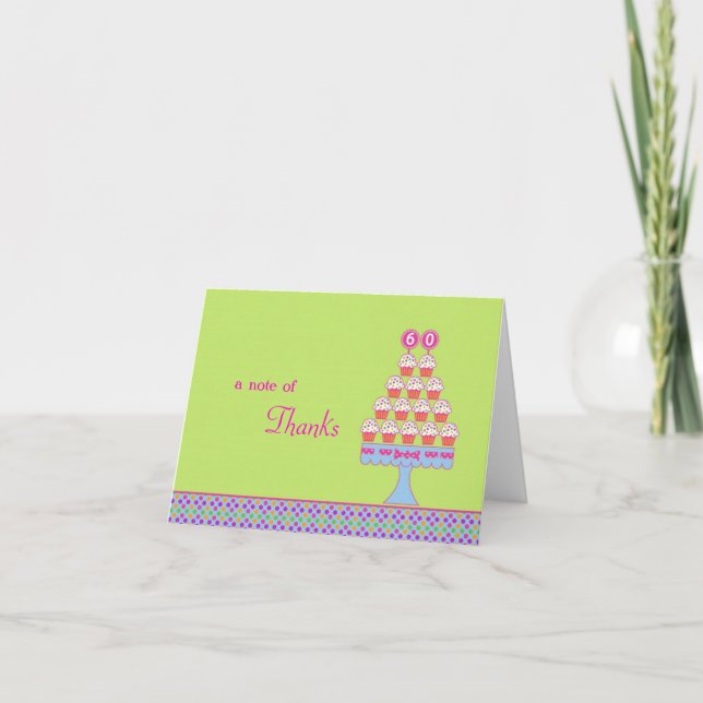 60th Birthday Cupcakes Thank You Card (Front)