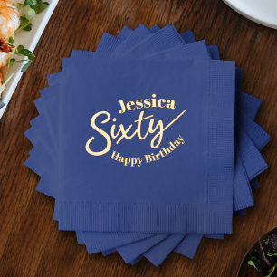 60th birthday custom name sixty script text gold foil napkins