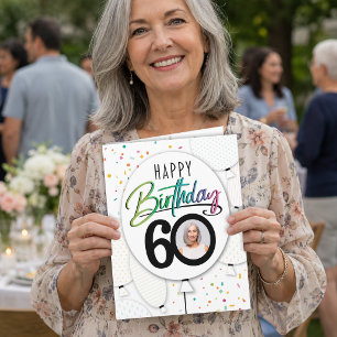 60th Birthday Custom Photo Balloons Card