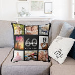 60th birthday custom photo collage woman black throw pillow<br><div class="desc">A unique gift for a womans 60th birthday, celebrating her life with a collage of 8 of your own photos, pictures. Personalize and add her name, age 60 and a date. A chic black background. Grey and white letters and numbers. The name is written with a modern hand lettered style...</div>