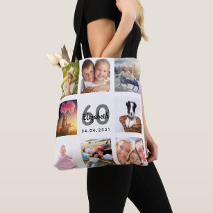 60th birthday custom photo collage woman white tote bag