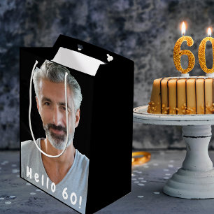 60th birthday custom photo hello 60 medium gift bag