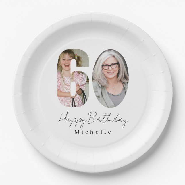 60th Birthday Custom Photo Paper Plates (Front)