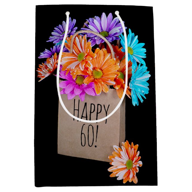60th Birthday Daisy Bouquet In Paper Bag (Front)