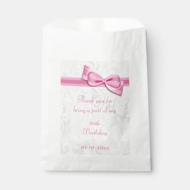 60th Birthday Damask and Faux Bow Favour Bag (Front)