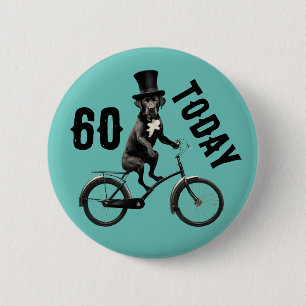 60th birthday Dog on a Bike 60 sixty 2 Inch Round Button