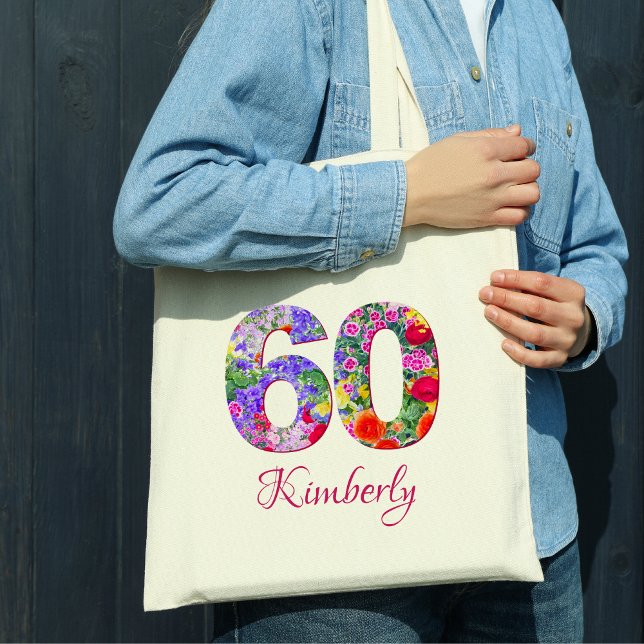 60th birthday elegant floral blossoms tote bag (Creator Uploaded)