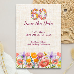 60th Birthday Elegant Floral Linen Wildflowers Save The Date