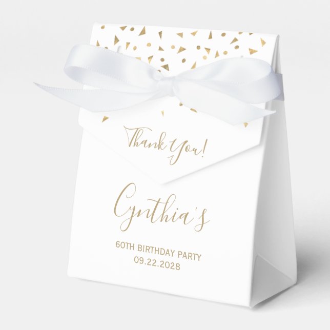 60th Birthday Elegant Gold Confetti White Favor Box (Front Side)