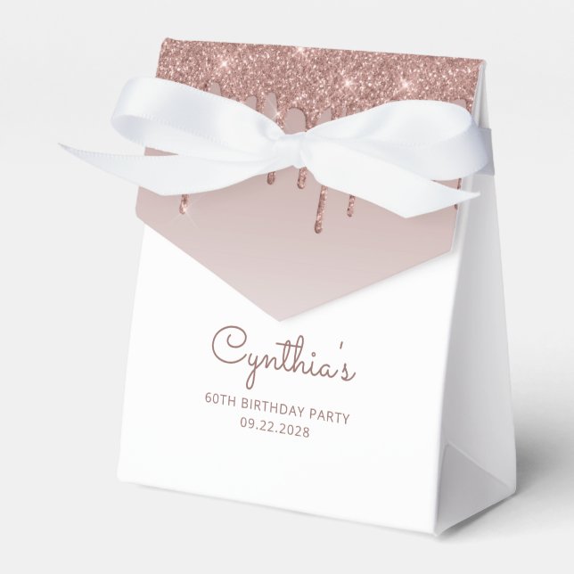 60th Birthday Elegant Rose Gold Glitter Drip Favor Box (Front Side)