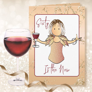 60th Birthday Fabulous Glam Female Cartoon Wine Card