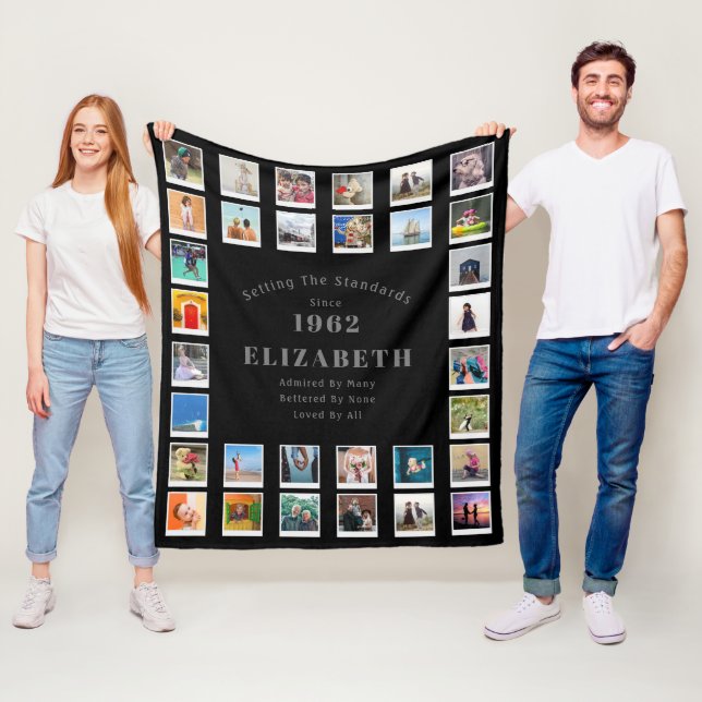 60th Birthday Family Photo Collage Photographs Fleece Blanket (In Situ)