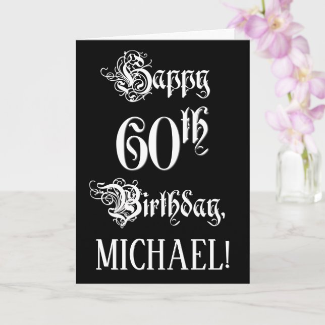 60th Birthday: Fancy, Elegant Script + Custom Name Card (Orchid)