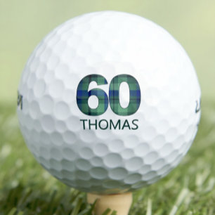 60th Birthday Father in Law Gift – Blue Plaid 60 Golf Balls