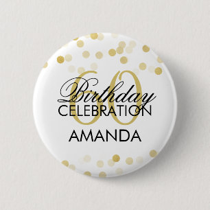 60th Birthday Faux Gold Foil Glitter Lights 2 Inch Round Button