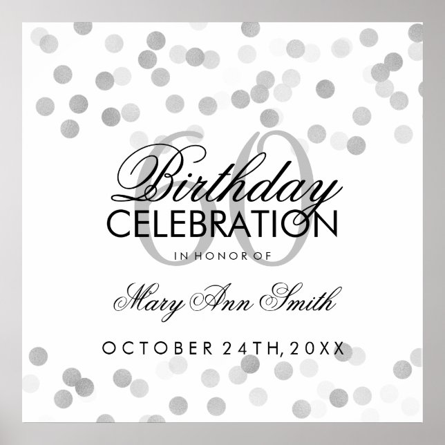 60th Birthday Faux Silver Foil Glitter Lights Poster (Front)