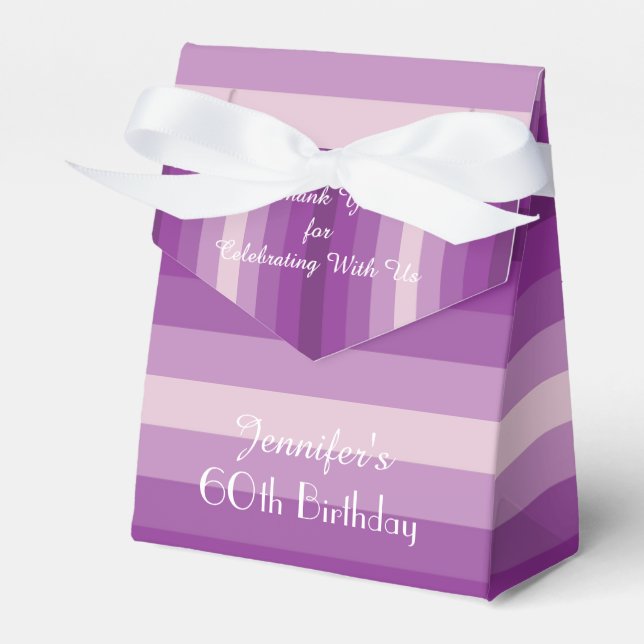 60th Birthday Favour Box, Purple Stripes Favor Box (Front Side)