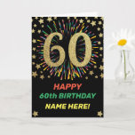 60th Birthday Firework Rainbow Gold Greeting Card<br><div class="desc">Fun,  cheerful and colourful design birthday card. 
Firework in bright rainbow colors. Faux gold big number on black. 
Get this cheerful card to celebrate your friend or family!</div>