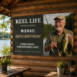 60th Birthday Fishing Party Reel Life Photo Banner
