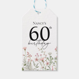 60th Birthday Floral Elegant Script Gift Tags