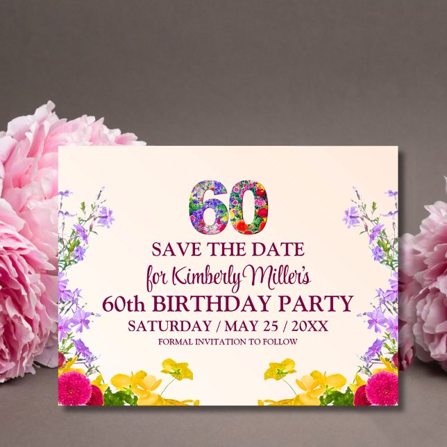 60th birthday floral modern 60 years party announcement postcard (Creator Uploaded)