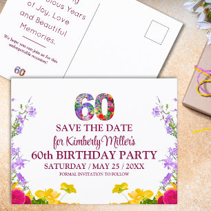 60th birthday floral modern 60 years party postcard