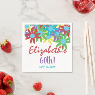 60th Birthday Floral Personalized Paper Napkins