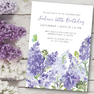 60th Birthday Floral Watercolor Elegant Lilacs  Invitation