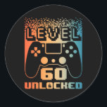 60th Birthday For Men Level 60 Unlocked Gamer 60 Y Classic Round Sticker<br><div class="desc">60th Birthday For Men Level 60 Unlocked Gamer 60 Year Old</div>