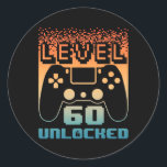 60th Birthday For Men Level 60 Unlocked Gamer 60 Y Classic Round Sticker<br><div class="desc">60th Birthday For Men Level 60 Unlocked Gamer 60 Year Old 1</div>