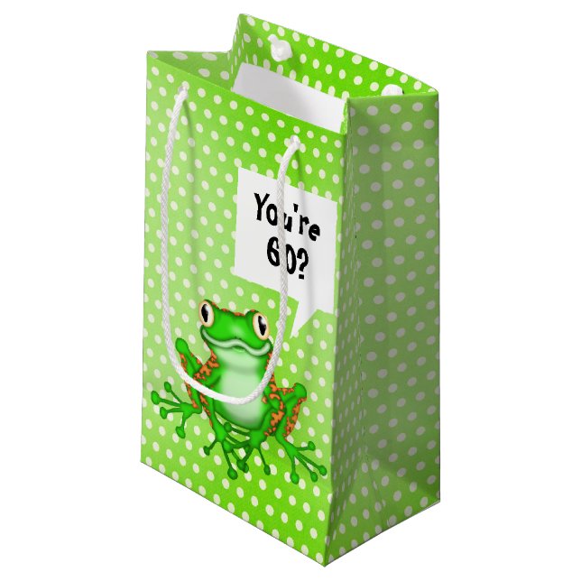 60th Birthday Frog on Polka Dots   Small Gift Bag (Front Angled)