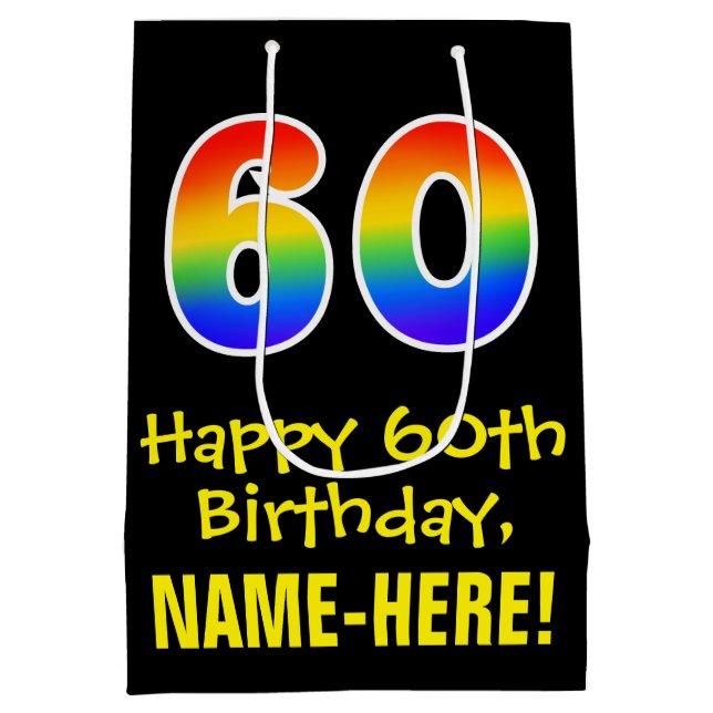 60th Birthday: Fun, Bold, Colourful, Rainbow "60" Medium Gift Bag (Back)