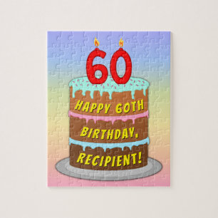 60th Birthday: Fun Cake and Candles + Custom Name Jigsaw Puzzle