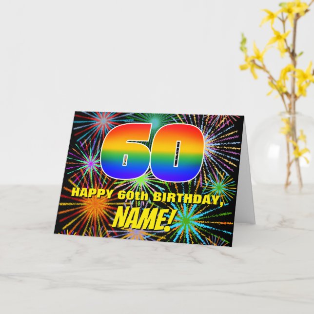 60th Birthday: Fun, Colourful Celebratory Firework Card (Yellow Flower)